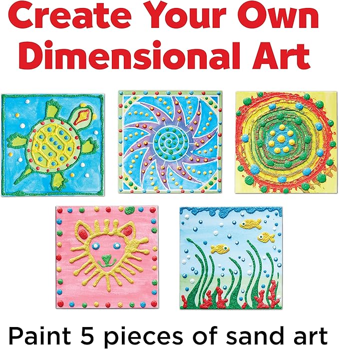Faber-Castell 3D Sand Painting Kit for Kids: Create 5 Sand Art Pictures, DIY Arts and Crafts for Kids Ages 6-8+, Art Projects and Gifts for Girls and Boys, Red, Yellow, Green, Blue and White