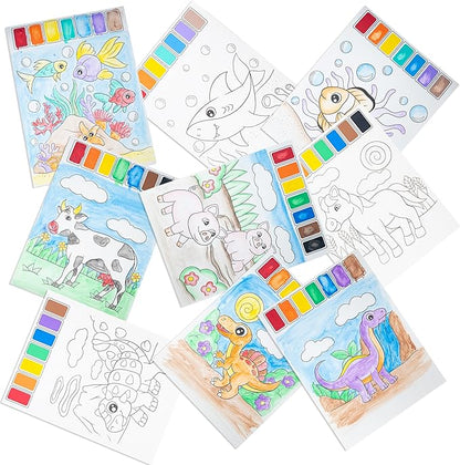Imagination Works® Paint with Water Books for Kids, 3 Pack | Watercolor Coloring Book Set for Toddler Activities | Spillproof Kids Paint Palettes on Each Page | Travel Toys | Dinosaurs, Farm & Sea