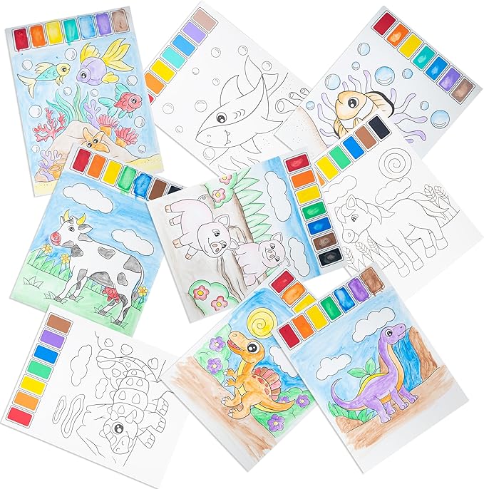 Imagination Works® Paint with Water Books for Kids, 6 Pack | Watercolor Coloring Book Set for Toddler Activities | Spillproof Kids Paint Palette on Each Page | Airplane Toys & Travel Toys for Kids