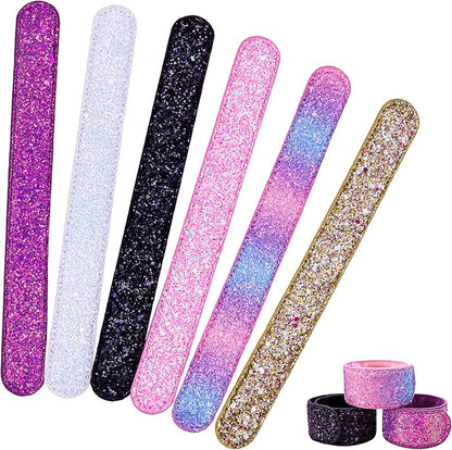 FROG SAC 6 Glitter Slap Bracelets for Girls, Sparkly Snap Bracelet Pack for Kids, Cute 90s Y2K Sparkle Party Favors for Teen Girl Fashion