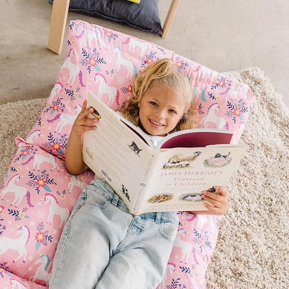 Wildkin Kids Floor Lounger: Ideal for Boys and Girls, Travel-Friendly, Perfect for Sleepovers - Pillow Lounger for Kids, Requires Standard Size Pillows Not Included (Magical Unicorns)