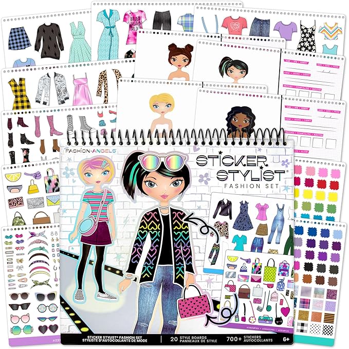 Fashion Angels Sticker Stylist Designer Kit for Girls - Kids Sticker By Number Book For Girls - 700+ Stickers - Fashion Sticker Activity Book - Road Trip Essentials for Kids Ages 6 and Up