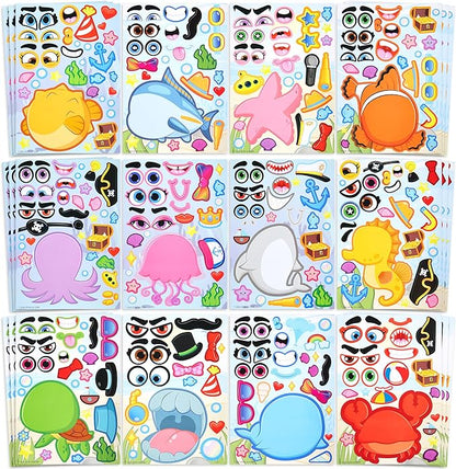 JOYIN 36 Pcs 9"x6" Sea Animals Make a face Stickers for Kids, Make Your Own Ocean Animals Sticker Sheets, Party Favors Kids Crafts, Goodie Bags Stuffers, Classroom Rewards