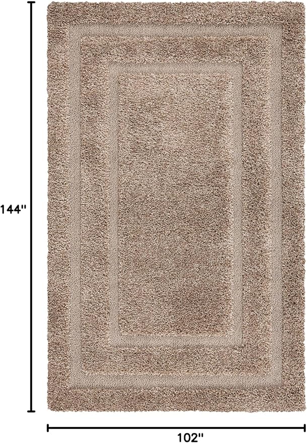 SAFAVIEH Florida Shag Collection Area Rug - 8'6" x 12', Beige & Beige, Border Design, Non-Shedding & Easy Care, 1.2-inch Thick Ideal for High Traffic Areas in Living Room, Bedroom (SG454-1313)