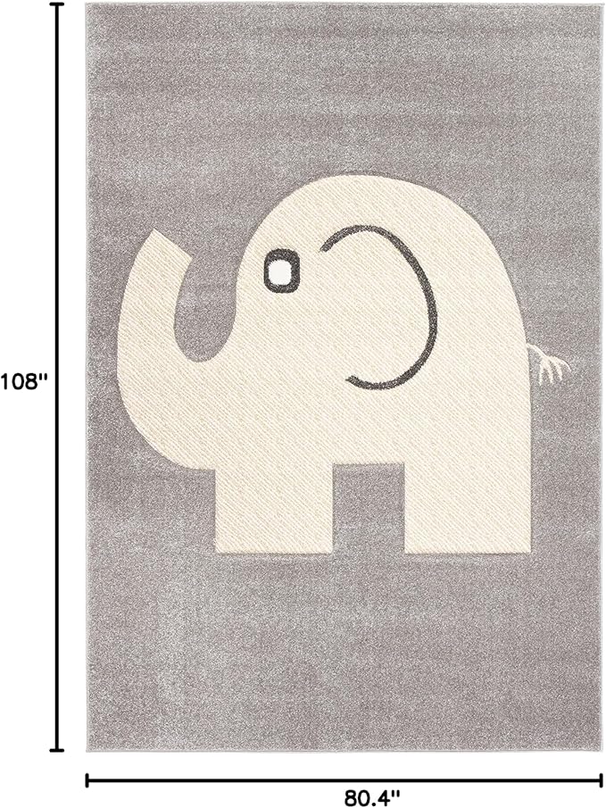 SAFAVIEH Carousel Kids Collection Area Rug - 6'7" x 9', Grey & Ivory, Elephant Design, Non-Shedding & Easy Care, Ideal for High Traffic Areas for Boys & Girls in Playroom, Nursery, Bedroom (CRK165B)