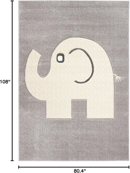SAFAVIEH Carousel Kids Collection Area Rug - 6'7" x 9', Grey & Ivory, Elephant Design, Non-Shedding & Easy Care, Ideal for High Traffic Areas for Boys & Girls in Playroom, Nursery, Bedroom (CRK165B)