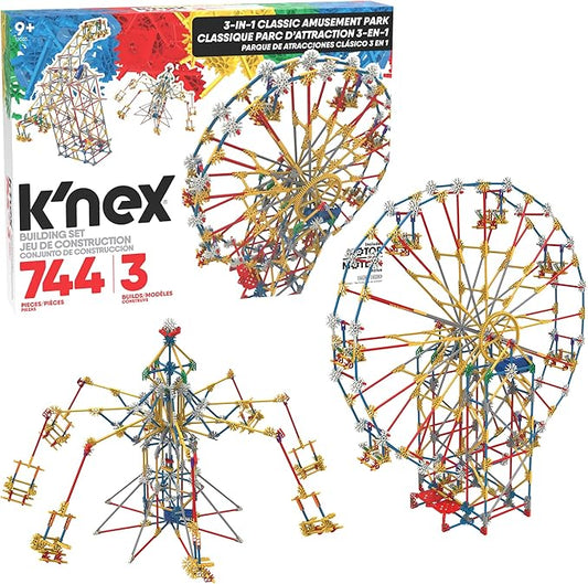 K'NEX - 3-in-1 Classic Amusement Park Building Set - 744 Pieces, Motorized, Kid Construction Set‚ Ages 9+