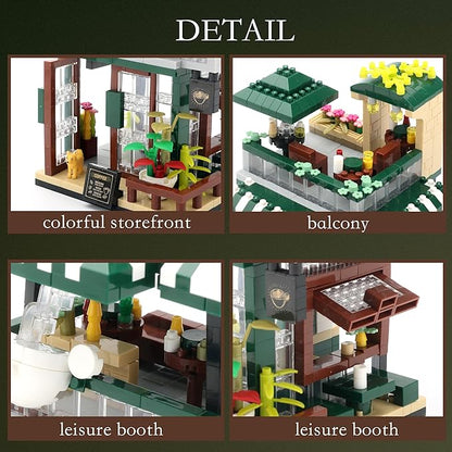 Street View Mini Building Blocks Coffee House Shop Store Building Kit Simulation Construction Educational Creative Toy for Boys Girls Age 8+ 1025 pcs