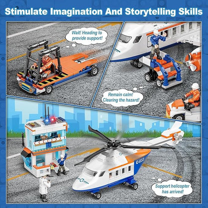 City Passenger Airplane Building Set for Boys, 3 in 1 Plane Helicopter Toy Kit with 3 Airport Staff, Terminal, Baggage Truck, Radar Tower, STEM Toy Gift for Kids Girls 6 7 8 9 10+ Years Old (796 PCS)