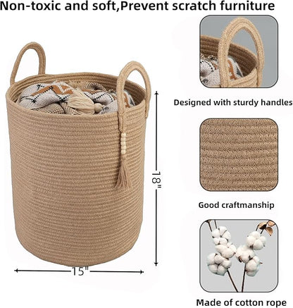 XUANGUO Rope Laundry Basket Laundry Hamper for Clothes Woven Storage Basket for Living Room Bedroom Boho Tall Rope Baskets for Blanket Toys Pillow Towels Baby Nursery Hamper Bin jute