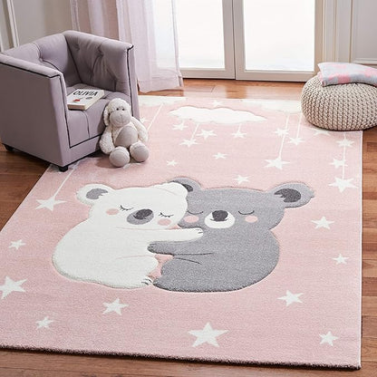 SAFAVIEH Carousel Kids Collection Area Rug - 8' x 10', Pink & White, Koala Design, Non-Shedding & Easy Care, Ideal for High Traffic Areas for Boys & Girls in Playroom, Nursery, Bedroom (CRK195U)