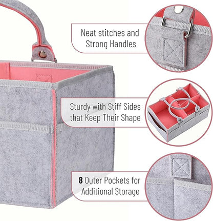 Mr. Pen- Baby Diaper Caddy Organizer, Gray, Pink Inside, Nursery Storage Bin and Car Organizer for Diapers and Baby Wipes