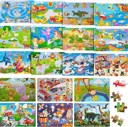 18 Pack 30 Pieces Puzzles for Kids Ages 3-8 Wooden Toddler Puzzles Ages 3-5 Educational Learning Toys Set for Kids Boys and Girls