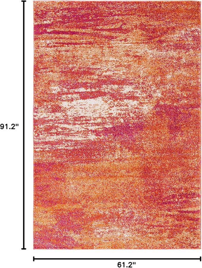 SAFAVIEH Evoke Collection 5'1" x 7'6" Ivory / Orange EVK272P Modern Abstract Non-Shedding Living Room Bedroom Area Rug