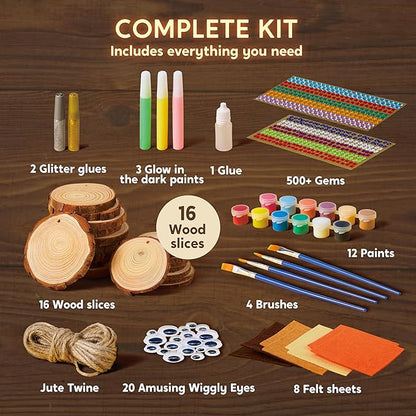 Klever Kits Wooden Painting Craft Kit-Glow in The Dark- Arts and Crafts for Kids Ages 6-12 Wood Slices with Art Activitiy Supplies, Wood Crafts for Boys Girls Party Gift Christmas Tree Ornaments
