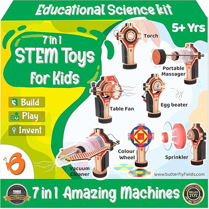 Butterfly EduFields 7in1 Electric Motor Robotic Science Kits for Kids Ages 6 8 10, DIY STEM Toys for Kids, Science Experiment Kits for Boys & Girls | Ultimate Electricity Kit