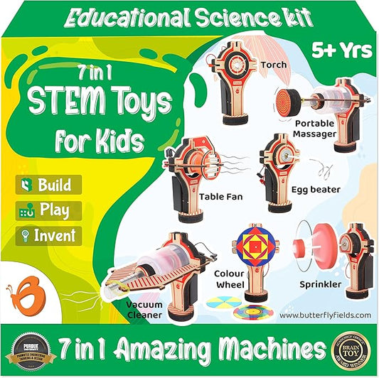 Butterfly EduFields 7in1 Electric Motor Robotic Science Kits for Kids Ages 6 8 10, DIY STEM Toys for Kids, Science Experiment Kits for Boys & Girls | Ultimate Electricity Kit