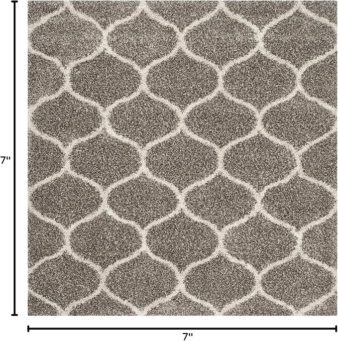 SAFAVIEH Hudson Shag Collection 7' Square Grey/Ivory SGH280B Moroccan Ogee Trellis Non-Shedding Living Room Bedroom Dining Room Entryway Plush 2-inch Thick Area Rug