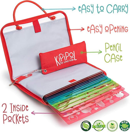 Kipipol 63 Pcs Drawing Stencils for Kids Ages 4-8 - 8-12 and Up - Arts and Crafts for Girls and Boys - Kids Drawing kit - Art Set- 15 Art Stencils, 260+ Designs -Scratch Art- Creativity Gifts & Toys