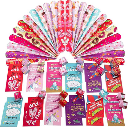 Kids Slap Bracelet Valentine's Day Cards - Best Pals (24ct) - Each Valentine has a Card & Matching Slap Friendship Bracelet- Enough for Whole Kid's Classroom- Fun School Gift Exchange for Boys & Girls