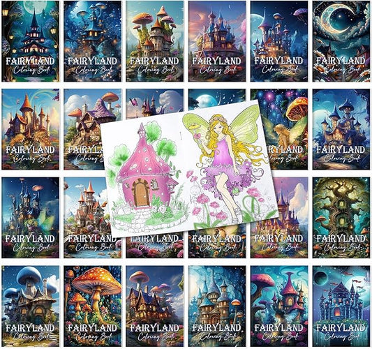 Coloring Book for Adult Coloring Book Bulk, DIY Art Coloring Book for Adult Drawing Book with Flower Words for Party Favors Goodie Bag Filler(24 Pcs,Fairyland)