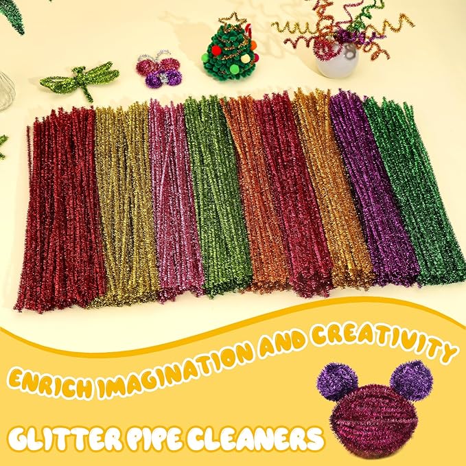 Pipe Cleaners, 100PCS Christmas Pipe Cleaners Craft Supplies, Light Golden Pipe Cleaners Bulk Fuzzy Sticks for DIY Art and Craft Projects Home Decoration