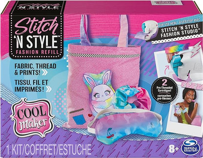 Cool Maker, Stitch ‘N Style Fashion Studio Refill with 2 Pre-Threaded Cartridges, Fabric and Water Transfer Prints, Arts & Crafts Kids Toys for Girls