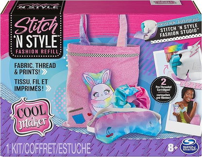Cool Maker, Stitch ‘N Style Fashion Studio Refill with 2 Pre-Threaded Cartridges, Fabric and Water Transfer Prints, Arts & Crafts Kids Toys for Girls