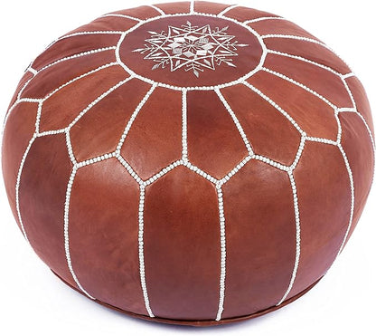 Marrakesh Gallery Genuine Leather Round Pouf Unstuffed - Moroccan Ottoman Footstool, Footrest Cover - Boho Decor - Bohemian Living Room, Bedroom, Kids Room, Gift & Wedding