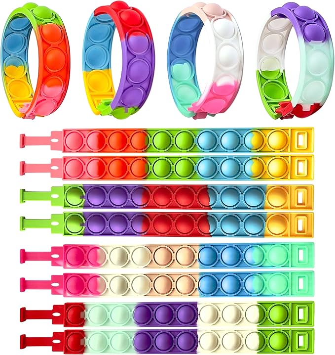 32 PCS Bracelets Glow in The Dark Pop it Fidget Toy, Rainbow Party Favors, Stress Relief Wristband Set, Push Bubbles Sensory Autistic Pack Kids Ages 5 8 12 Adult Student Gift
