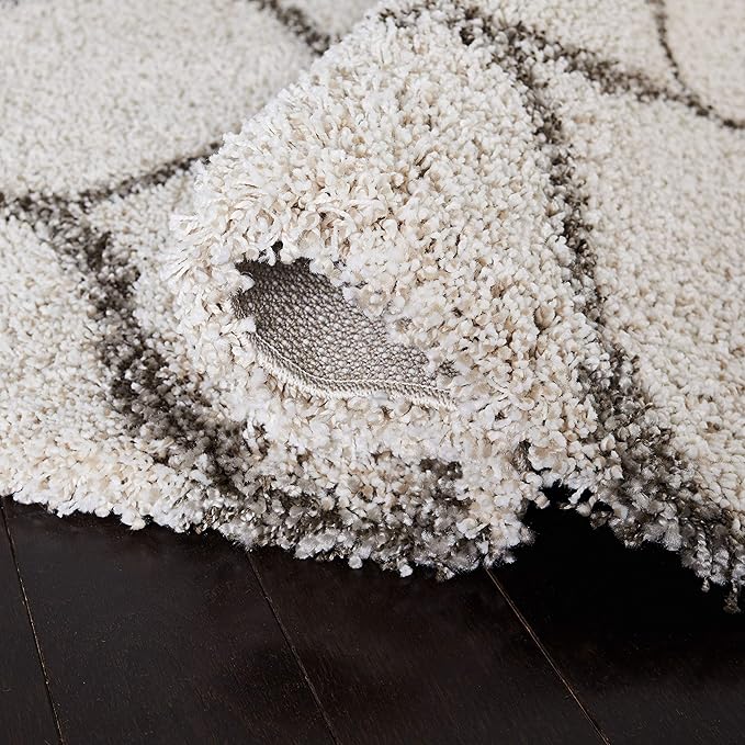 SAFAVIEH Hudson Shag Collection 3' Square Ivory/Grey SGH280A Moroccan Ogee Trellis Non-Shedding Living Room Bedroom Dining Room Entryway Plush 2-inch Thick Area Rug