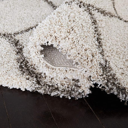 SAFAVIEH Hudson Shag Collection 3' Square Ivory/Grey SGH280A Moroccan Ogee Trellis Non-Shedding Living Room Bedroom Dining Room Entryway Plush 2-inch Thick Area Rug