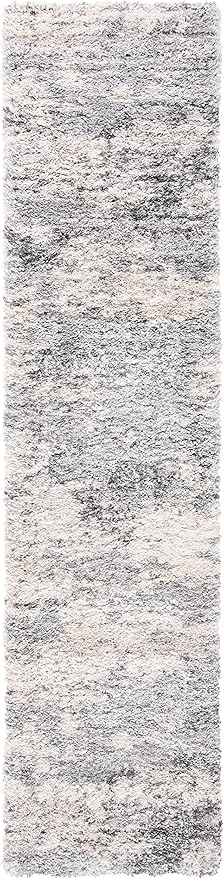 SAFAVIEH Berber Shag Collection 2' x 8' Ivory/Beige BER272A Modern Abstract Non-Shedding Living Room Bedroom Dining Room Entryway Plush 1.2-inch Thick Runner Rug
