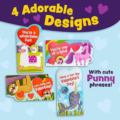 Peaceable Kingdom Valentines Cards for Kids Classroom, Set of 28 Valentines Day Gifts - Animal Pins