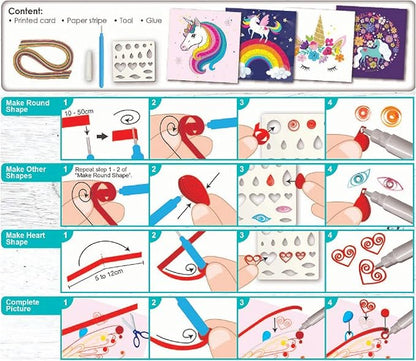 C.S. Kids DIY Paper Quilling Arts & Crafts Gifts – Unicorn| 3D Paper Quilling Design Kits for Kids, Make Your Own Paper Art (Paper Strips & Tools Included)