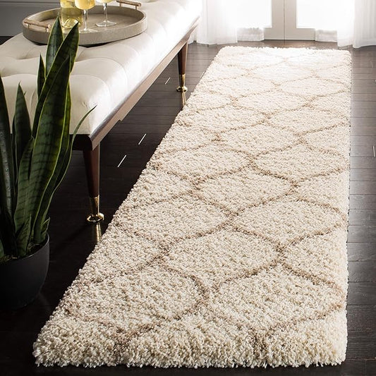 SAFAVIEH Hudson Shag Collection Accent Rug - 2'3" x 3'9", Ivory & Beige, Trellis Design, Non-Shedding & Easy Care, 2-inch Thick Ideal for High Traffic Areas in Entryway, Living Room, Bedroom (SGH280D)