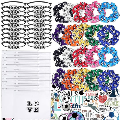 Kolewo4ever Girls' Soccer Gift Set - 160 Pieces Accessory Set Including Soccer Scrunchies, Bracelets, Makeup Bags, and Stickers - Multicolor
