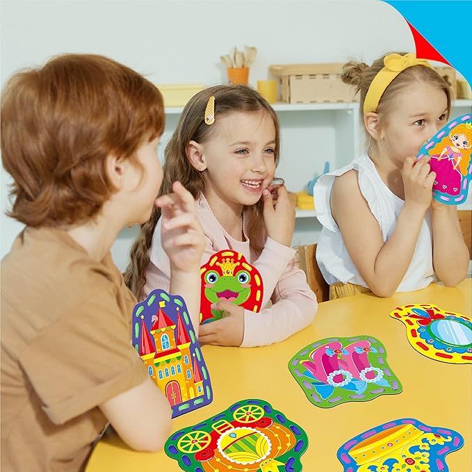 9 Pieces Kids Lacing Cards, Double Sided Sewing Cards in 9 Princess Theme Cards with 9 Colorful Laces, Imagination Development Lacing Toys Games for Children Educational and Learning Activity