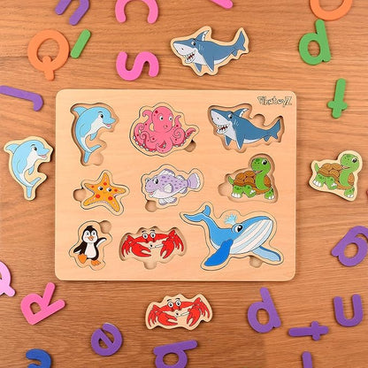 Wood Puzzles for Toddlers 1-3. Wooden Toys for 1 2 3 Year Old of sea Animal Puzzles for Kids. Ideal Montessori Puzzle Gift. Baby Puzzles for Travel. Improved Peg Puzzles for 1 2 3 Year Old.