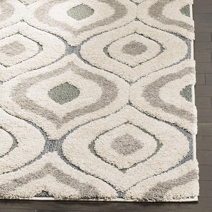 SAFAVIEH Florida Shag Collection 2'3" x 7' Cream / Light Blue SG461 Modern Ogee Non-Shedding Living Room Bedroom Dining Room Entryway Plush 1.2-inch Thick Runner Rug