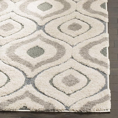 SAFAVIEH Florida Shag Collection 2'3" x 7' Cream / Light Blue SG461 Modern Ogee Non-Shedding Living Room Bedroom Dining Room Entryway Plush 1.2-inch Thick Runner Rug