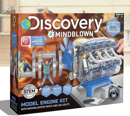 Discovery #MINDBLOWN Model Engine Building Kit, DIY 4-Cylinder Combustion Engine, Working Pistons Fan Valves Belts LED Lights, STEM Mechanic Engineering Construction Experiment Set, Kids & Adults Gift