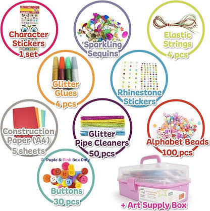 Olly Kids Arts and Crafts Supplies for Kids Girls 4 5 6 7 8 9 10 11 & 12- Ultimate Crafting Supply Carboodle in Portable 3 Layered Plastic Art Box