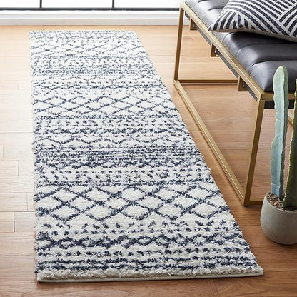 SAFAVIEH Arizona Shag Collection Runner Rug - 2'3" x 8', Ivory & Slate, Moroccan Design, Non-Shedding & Easy Care, 1.6-inch Thick Ideal for High Traffic Areas in Living Room, Bedroom (ASG741M)