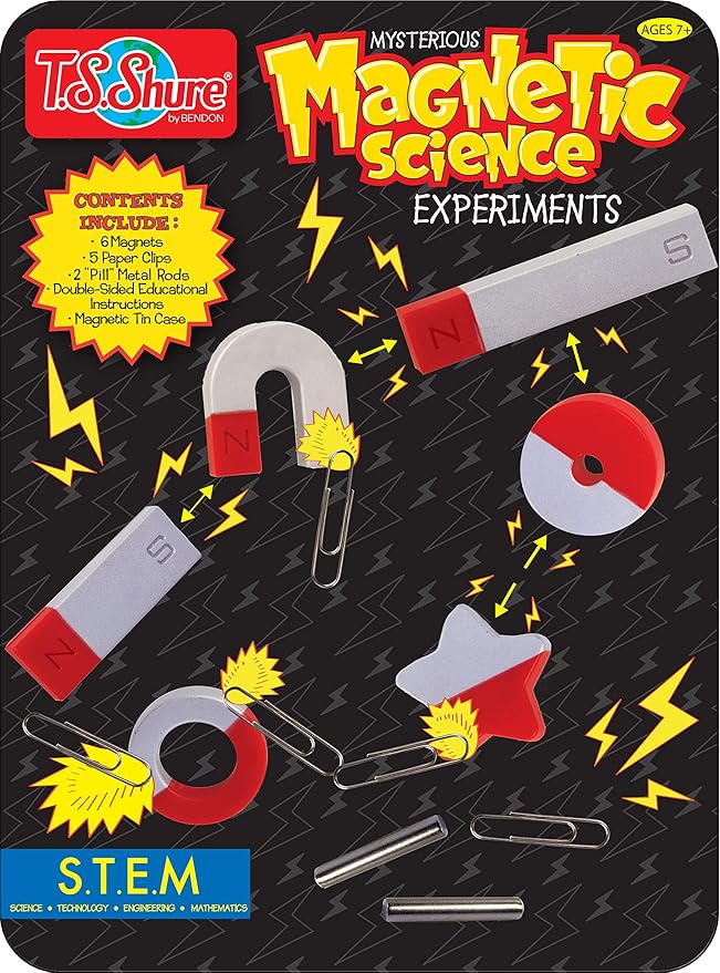 Bendon TS Shure Educational Magnetic Science Experiment Learning Tin with 8 Magnets and 5 Paper Clips 50521