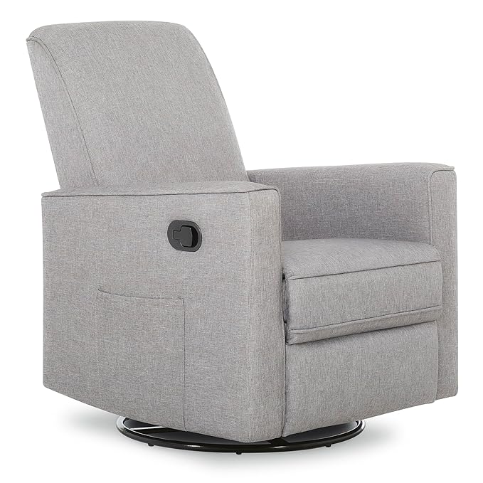 Evolur Raleigh Glider in Light Grey, Upholstered Plush Seating 360° Swivel Glider Rocking Chair, FSC Certified, Greenguard Gold & JPMA Certified Nursery Glider Recliner