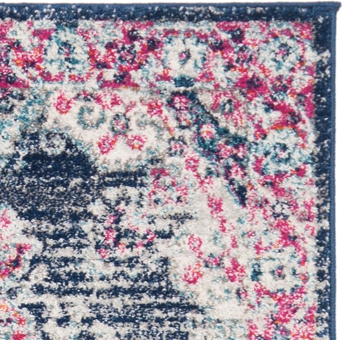 SAFAVIEH Evoke Collection 2'2" x 7' Navy / Fuchsia EVK250N Oriental Medallion Distressed Non-Shedding Living Room Entryway Foyer Hallway Bedroom Runner Rug