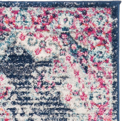 SAFAVIEH Evoke Collection 2'2" x 7' Navy / Fuchsia EVK250N Oriental Medallion Distressed Non-Shedding Living Room Entryway Foyer Hallway Bedroom Runner Rug