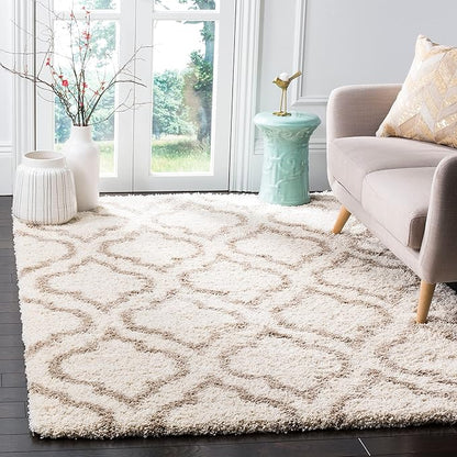 SAFAVIEH Hudson Shag Collection Area Rug - 9' x 12', Ivory & Grey, Moroccan Design, Non-Shedding & Easy Care, 2-inch Thick Ideal for High Traffic Areas in Living Room, Bedroom (SGH284A)