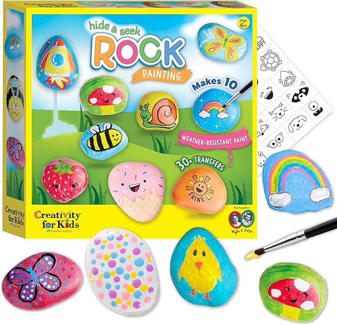 Creativity For Kids Hide and Seek Rock Painting Kit - Arts and Crafts for Kids Ages 6-8+, Gifts for Kids, Craft Kit with 10 Rocks and Waterproof Paint, Small